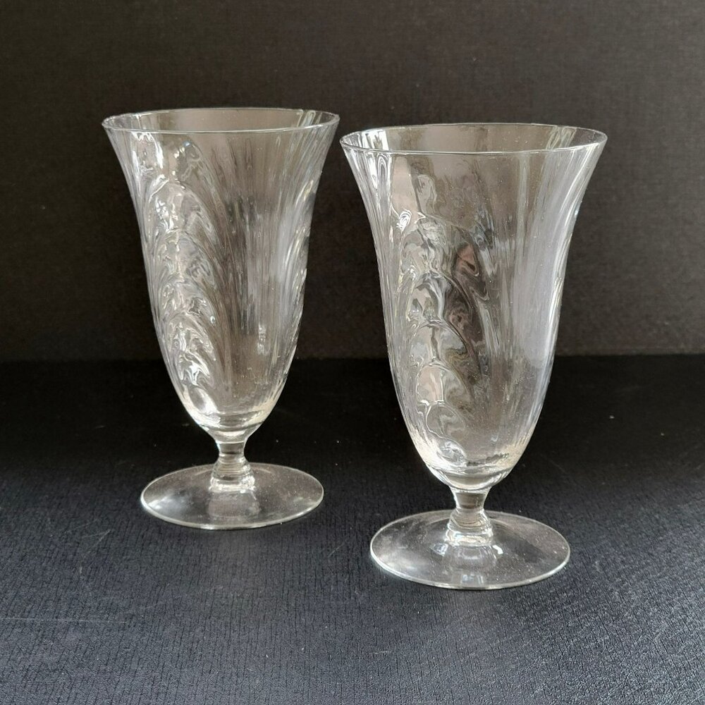 Vintage Cambridge Ice Tea Glasses Set of 2, Caprice Clear, Stem Base, Optical